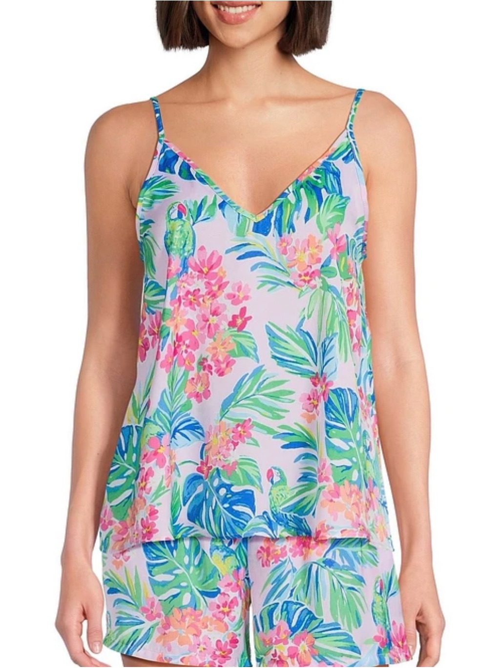 Van Winkle Jungle Parrot Tropical Floral V-Neck Cami Sleep Set S Nwt